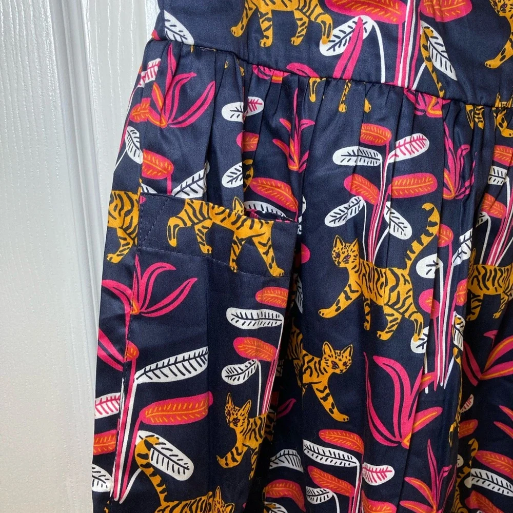 Modcloth Navy Mini Dress with Pink and Yellow Jungle Tiger Print Size M - Picture 3 of 10